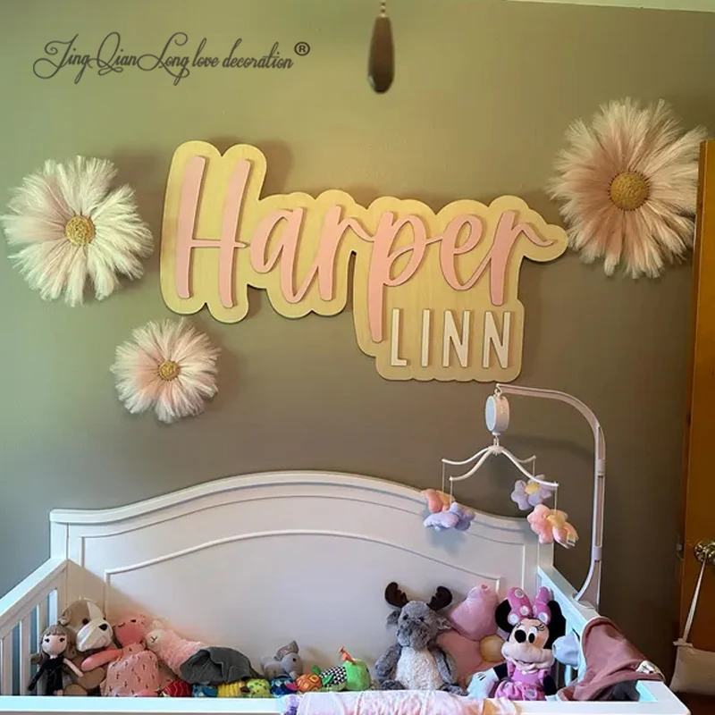 Personalized Baby Name Sign Custom Large wood name sign, nursery name sign, boho nursery sign , above crib cut out, layered baby