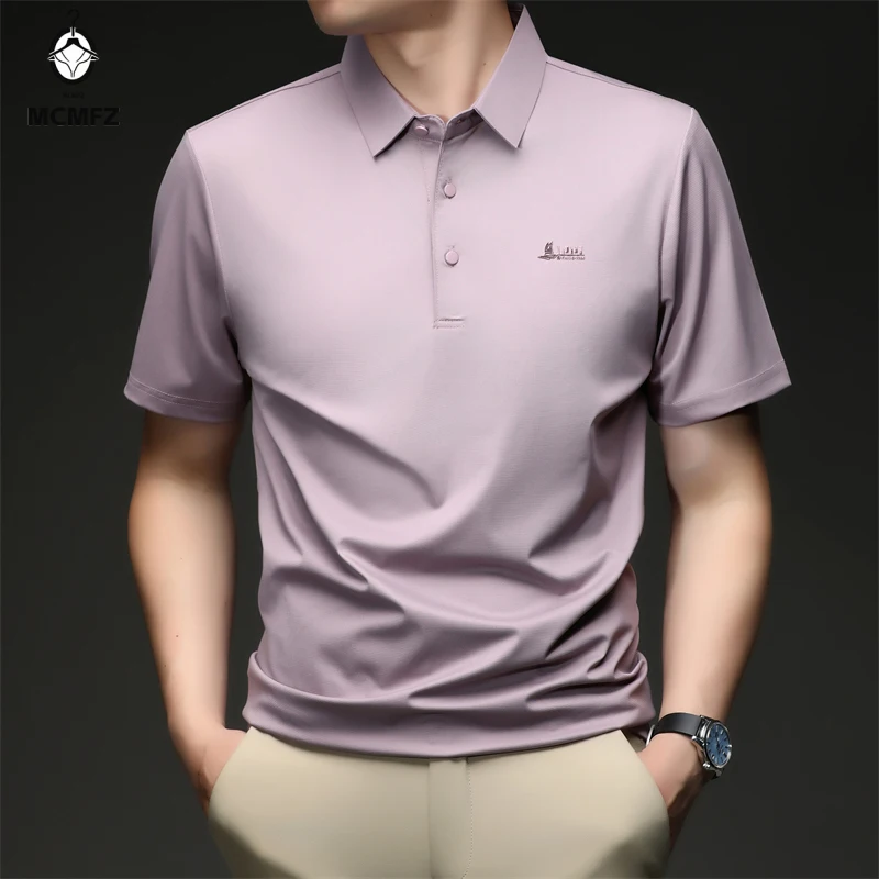 Men's Wrinkle Free Polo Shirts Short Sleeve Solid Color Tops For Business Office Daily Wear Slim Fit Blouse