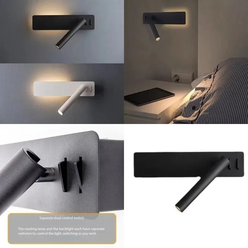for Adjustable LED wall-mounted bedside reading lamp with switch for hotel and family bedrooms