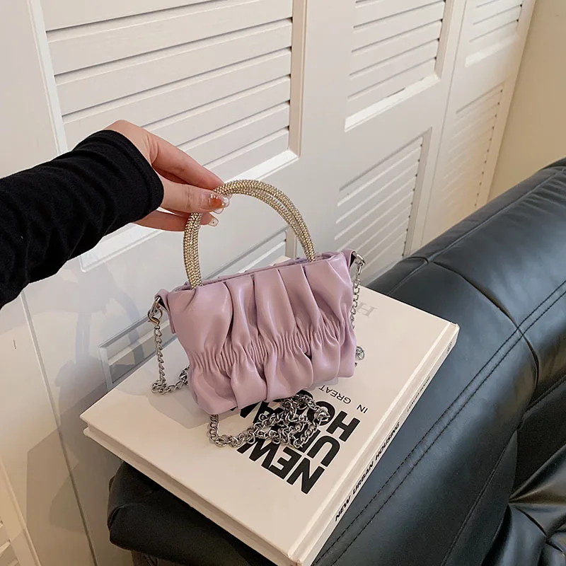 Mini bolso de mano plegable con cadena de nube para niña, bolso de mano con diamantes de agua, bolso de un solo hombro, bolso oblicuo