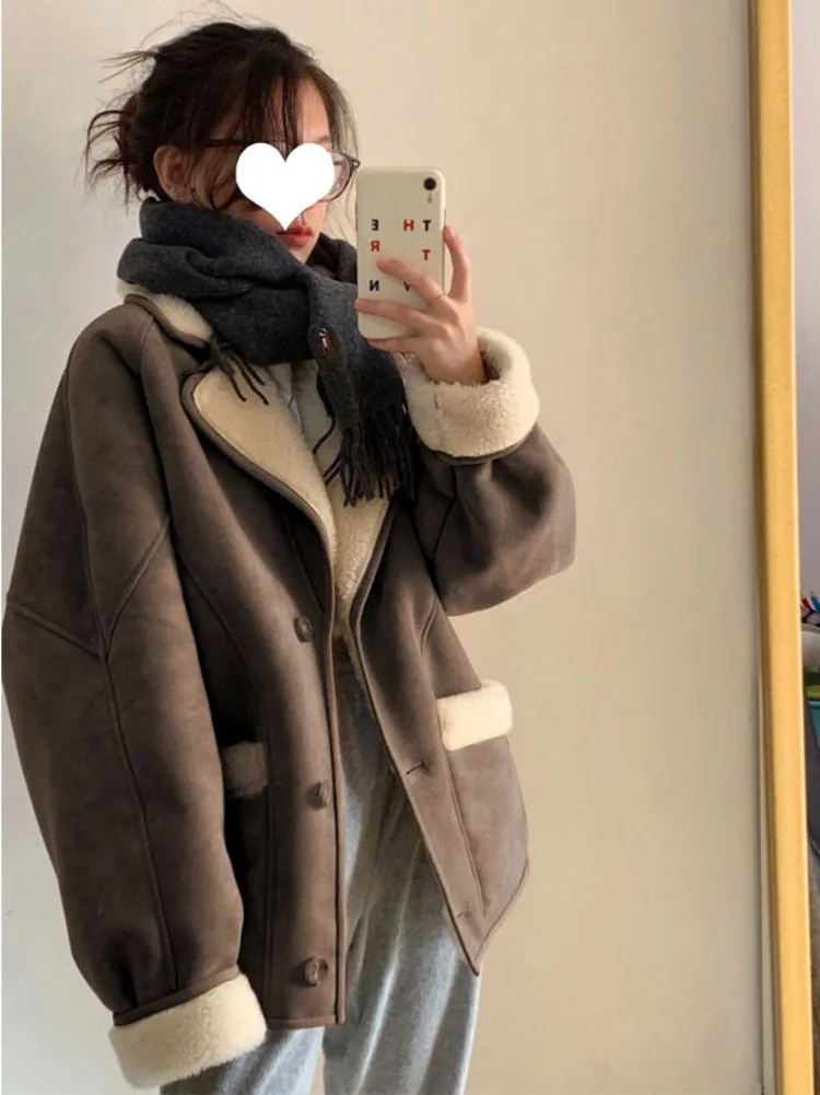 Women Winter Fleece Thickened Lamb Fur Jacket New Sheepskin Suede Leather Coat Fashion Lamb Fleece Parka Women Outerwear