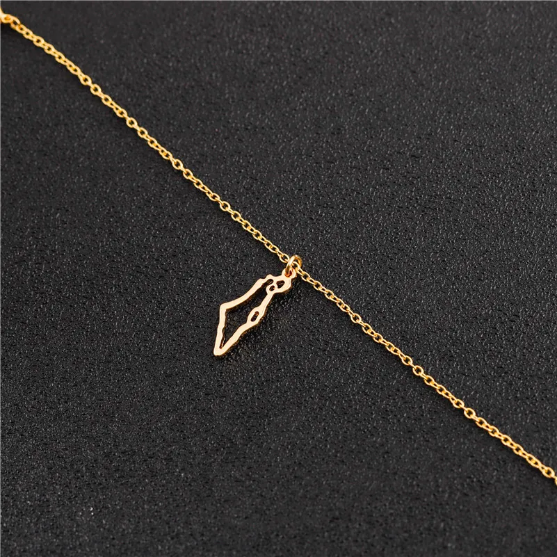 10PCS Map of Israel Palestine Pendant Necklace Jewish Stainless Steel Hollow Judaica Chain Collar Clavicle Choker for Women