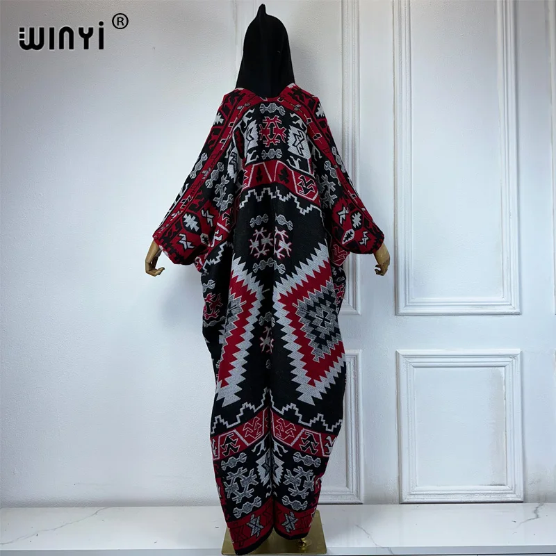 WINYI Winter African cardigan woman National wind print abaya Autumn outfits for women coat Open Front Kimonos long down poncho