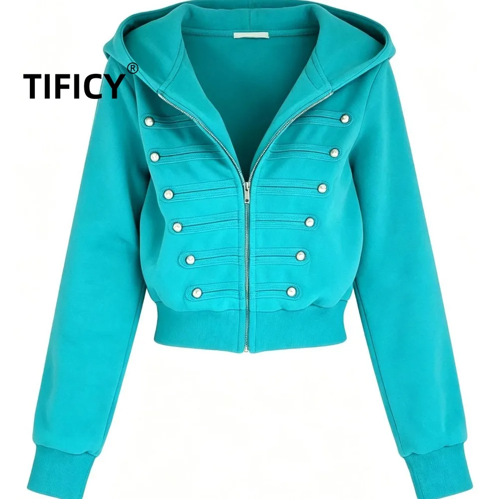 High Street Retro Washed Napoleon Hooded Zipper Sweatshirt Jacket Women's Autumn Hoodies Sweatshirts Jackets Top