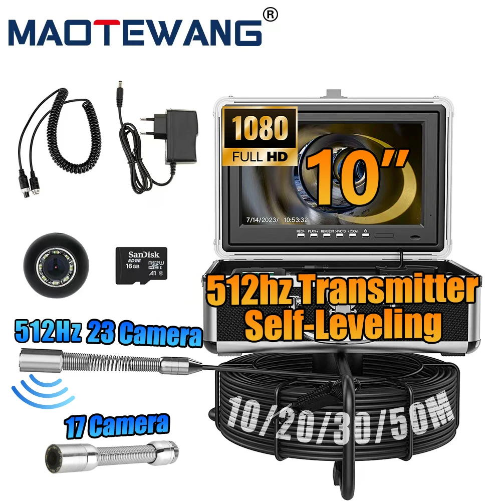 Sewer Inspection Camera - 512Hz Self-Leveling Sewer Camera with 5X Zoom, 17/23mm Probe  Endoscope Camera with 4500mAh Battery