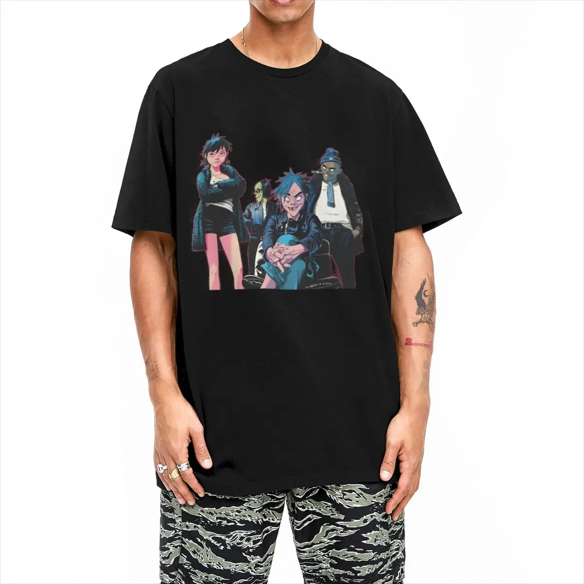 Mens T Shirt Gorillaz Virtual T Shirts Trendy Cool Band Newest Beach Tee Shirt Y2K Funny Design Cotton Clothing Plus Size 5XL