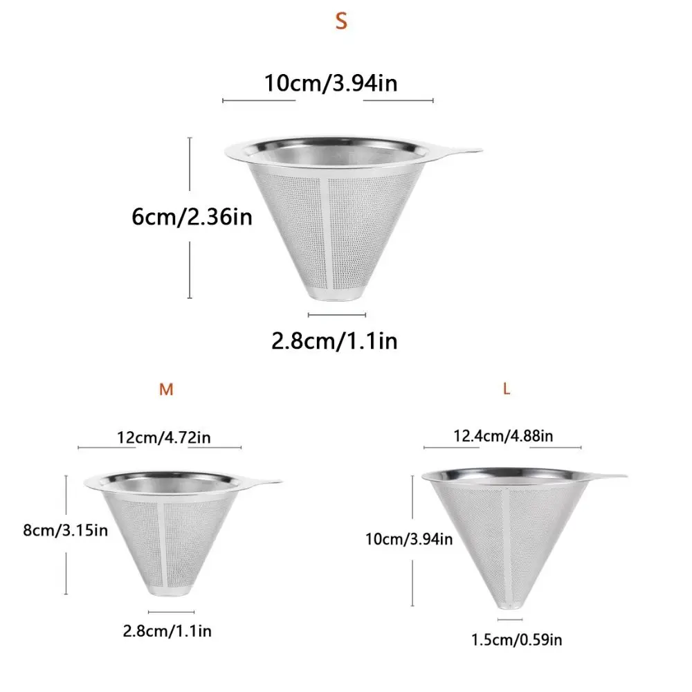 Stainless Steel Coffee Funnel 800 Mesh Double Layer Coffee Dripper Strainer with Holder Reusable Coffees Drip Mesh