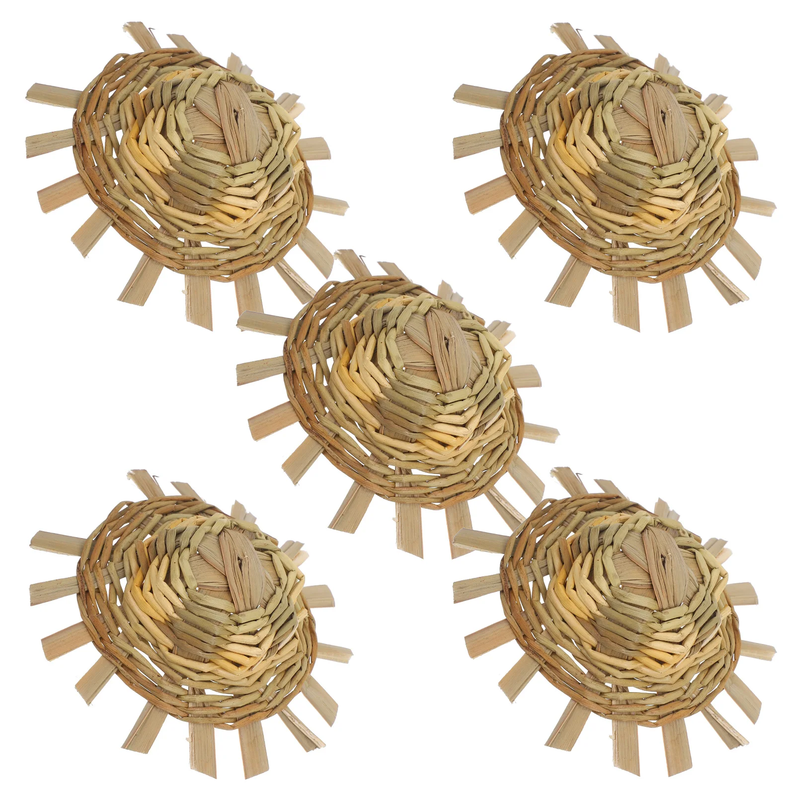 5Pcs Mini Straw Hats Light Yellow 8-9Cm Outer Diameter Country Style Miniature Handwoven Caps for Crafts Pets Party Decoration