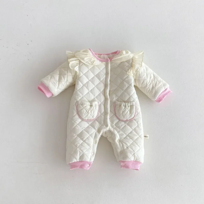 

HoneyCherry Baby Cute Clip Cotton Romper Autumn and Winter Cotton Clothes Girl Baby Warm Pajamas Newborn Out Crawling Clothes