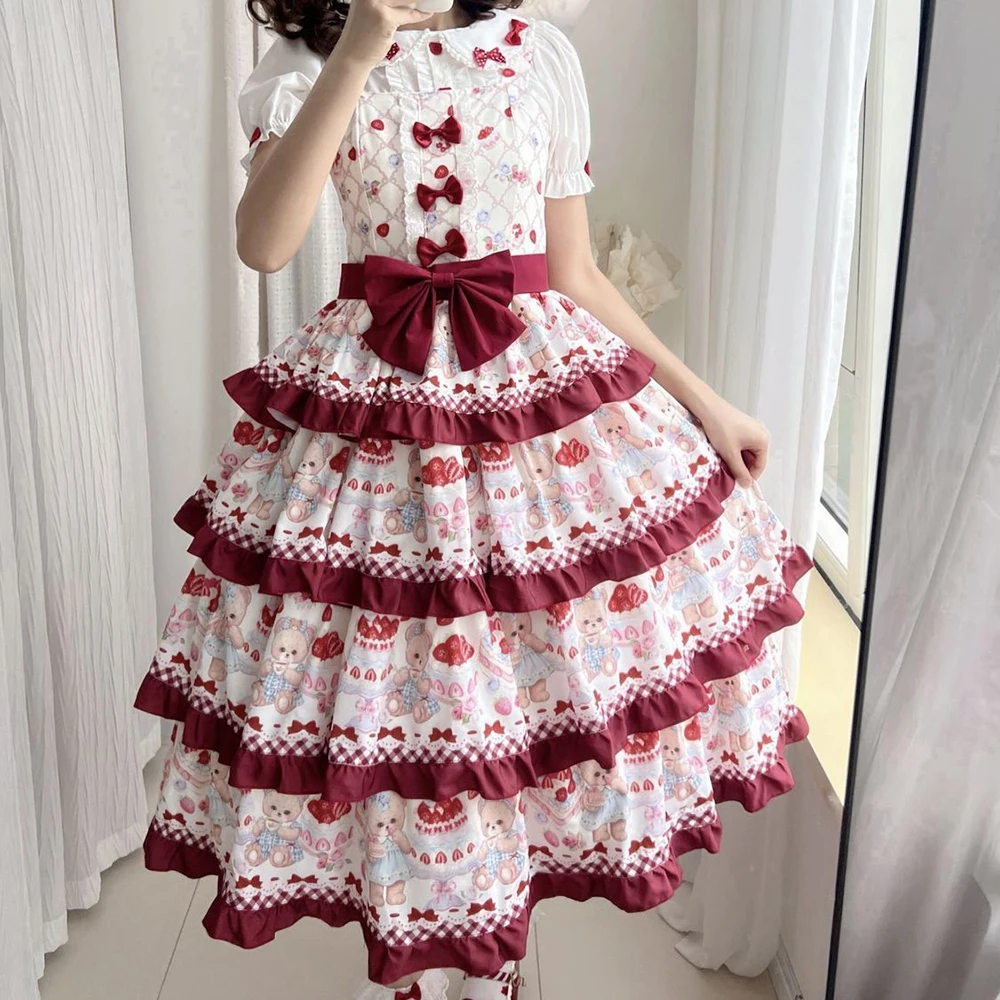 

Sweetheart Lolita [Strawberry] Cake Girls Daily Lolita Suspender Dress vestidos elegantes para mujer Loose