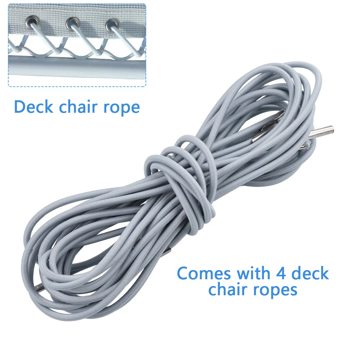 

4pcs Chaise Longue Rope Replacement Kit Heavy Duty Elastic Rubber Cord For Deck Chair Outdoor Furniture Repair Grey