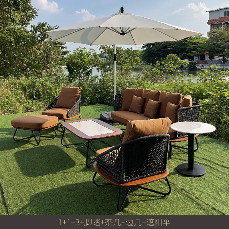 

Outdoor courtyard rope woven tables and chairs garden villa balcony leisure rattan sofa furniture open-air rattan chairs