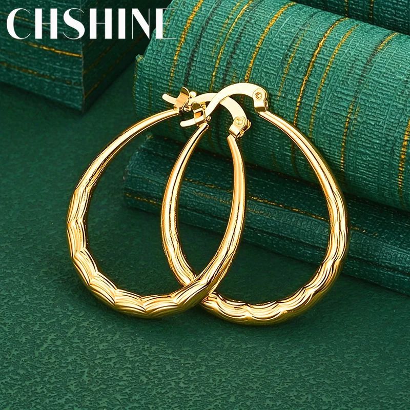 925 Sterling Silver 18K Gold Wavy Teardrop Hoop Earrings for Women Textured Fashion Charm Wedding Party Jewelry