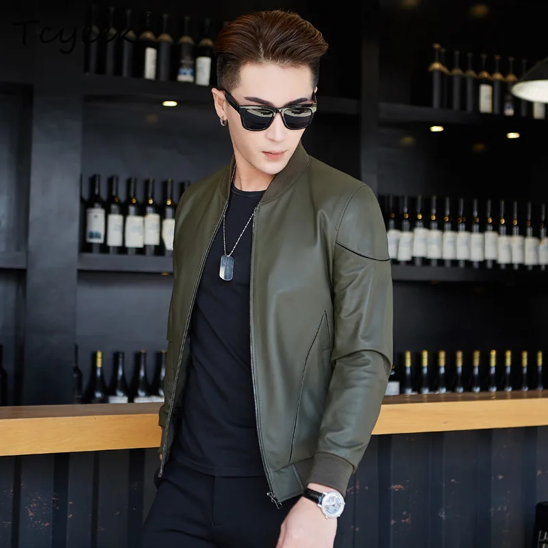 Tcyeek Genuine Leather Jacket Men Sheepskin Coats for Men Fashion Baseball Jacket Autumn Casual Man Clothes 2026 New Veste Homme