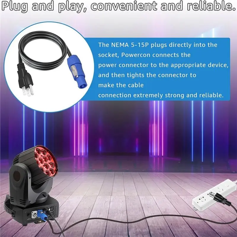 AB46-NEMA 5-15P To Powercon Adapter Cable 3-Prong 20A 3-Pin Powercon Input Connector To NEMA 5-15P 16AWG US Plug Cord