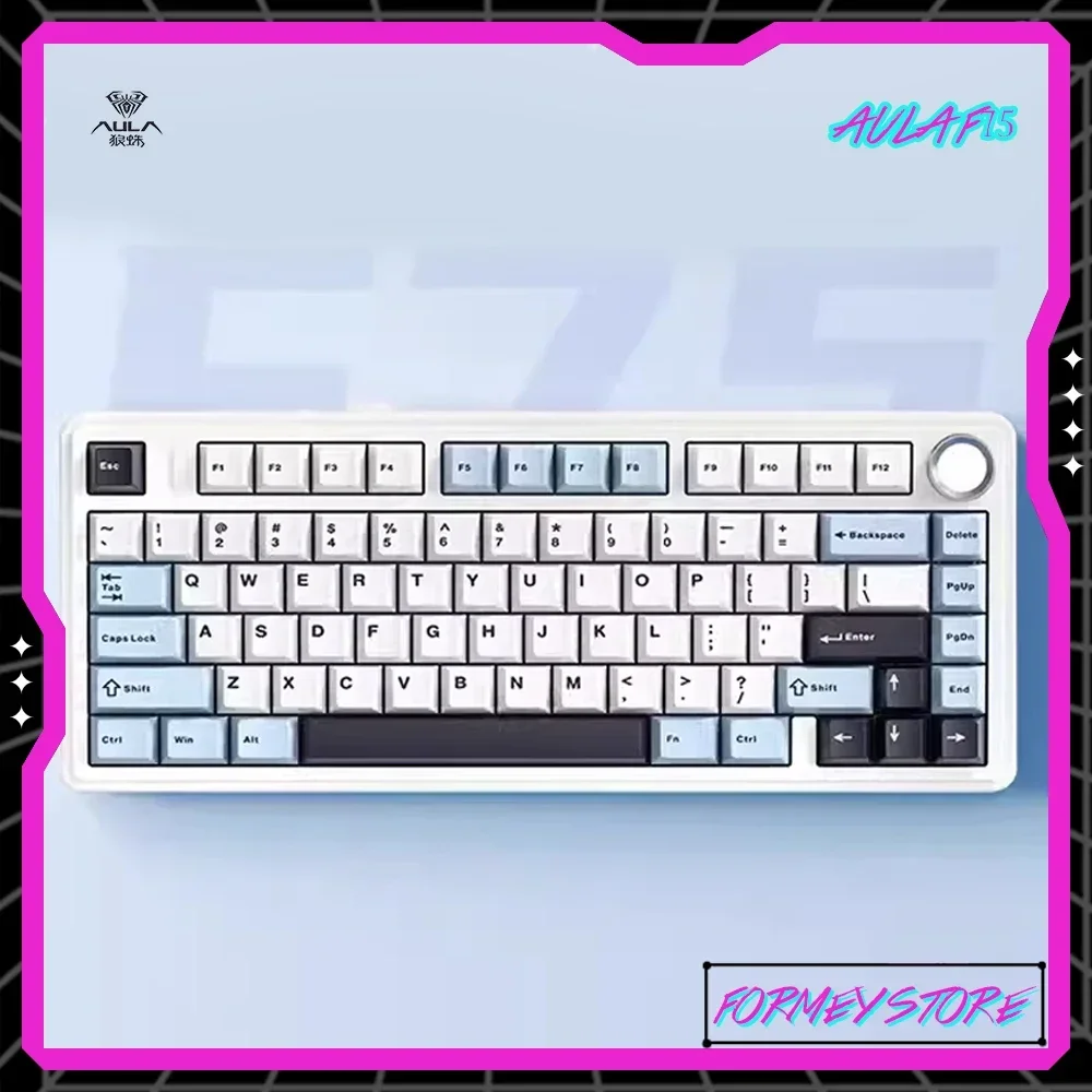 AULA F75 Glacier Blue 2.4G Wireless Bluetooth Wired Three Mode Mechanical Keyboards Keyboard Hot Swap RGB Light Gaming for Gifts