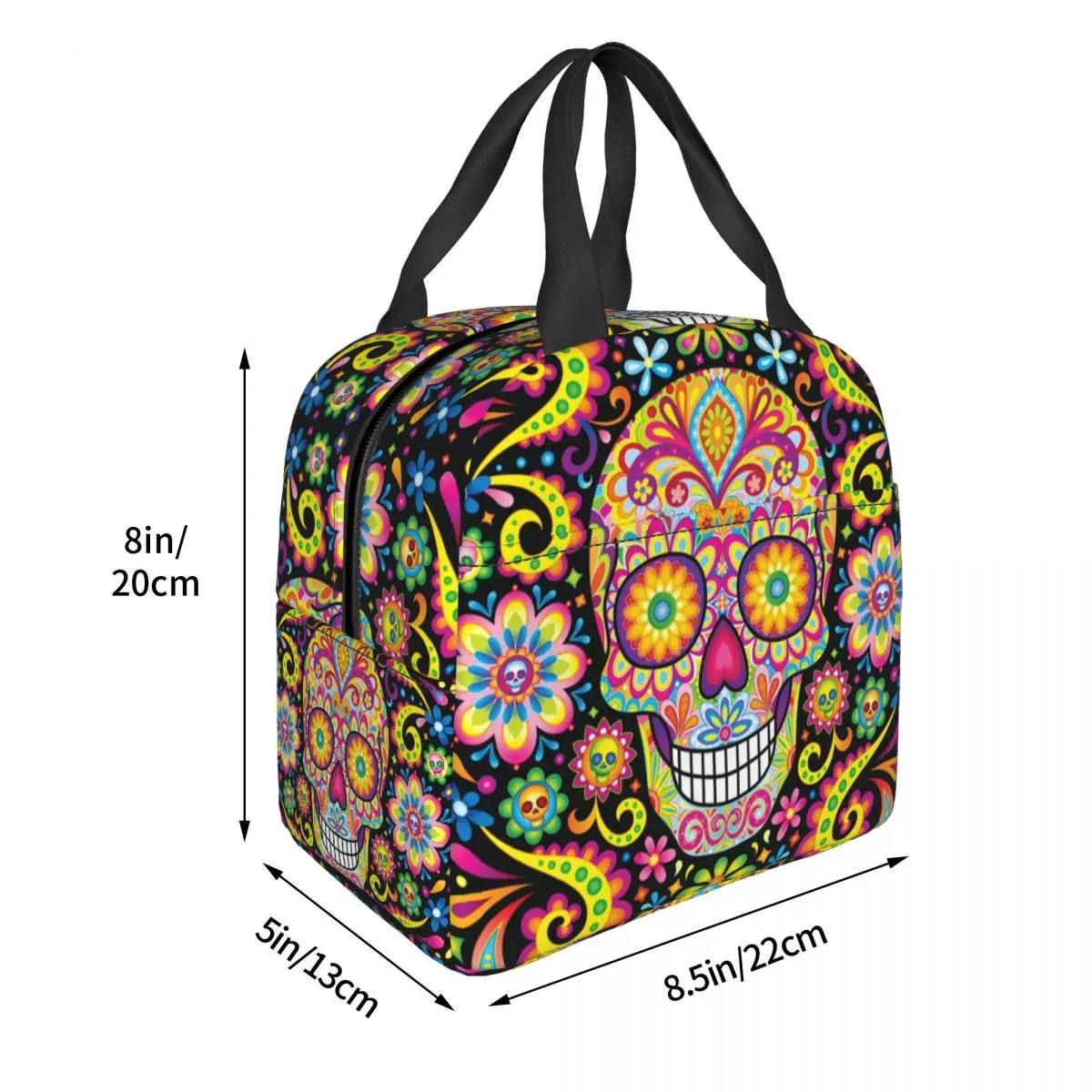 Mexican Sugar Skull Day Of The Dead Art Insulated Lunch Bags Women Resuable Thermal Cooler Food Lunch Box Outdoor Camping Travel