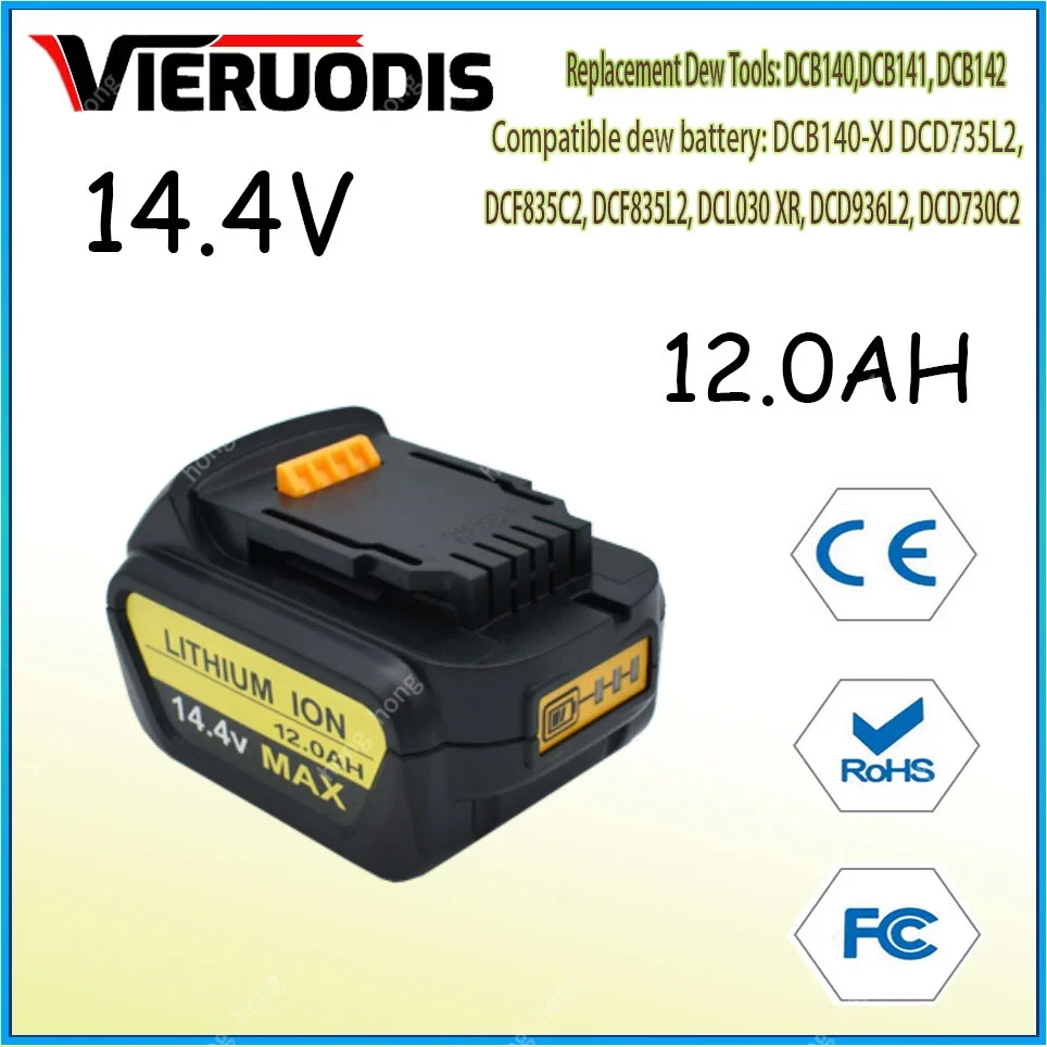 for Dewalt 14.4V 12.0AH/6.0AH power tools battery DCB140 DCB141 DCB142 DCD735L2 DCF835C2 DCF835L2 DCL030 lithium-ion battery