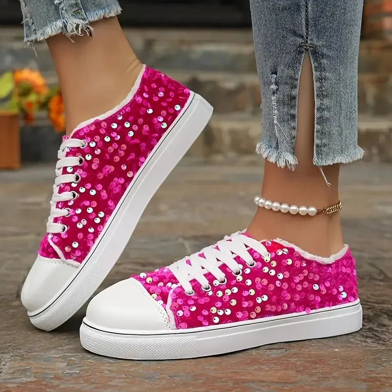 

Spring Autumn Round Toe Sequin Thick Sole Non Slip Casual Sports Shoes Fashionable New Comfortable Work Shoes for Women