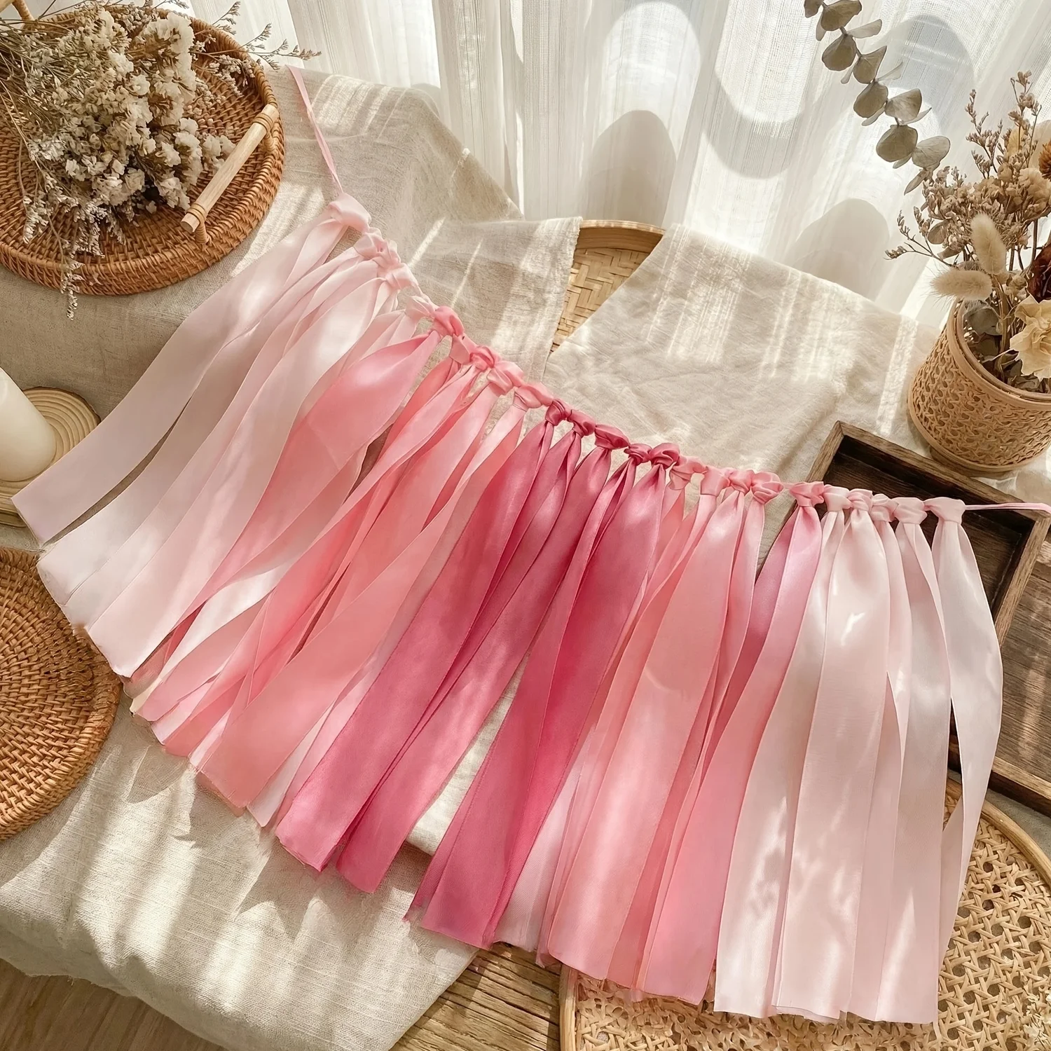 1 Pack Soft Satin Ribbon Garland, Hand Tied Decor for Birthday Bridal Shower Bachelorette Festival, Princess Room Decor view 3