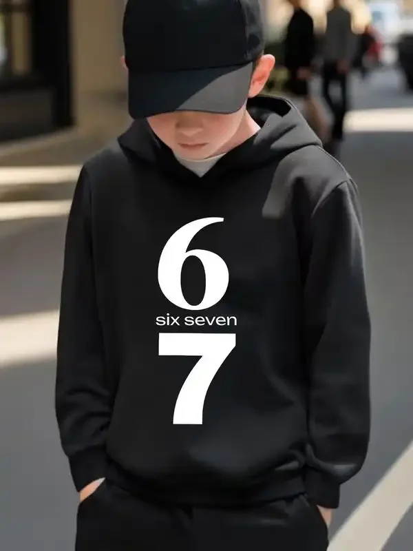 Boys' Christmas #67 Hoodie Soft Fabric Cartoon Print,Six Seven, Casual Fitted Long Sleeve Sweatshirt for Spring & Fall, Holiday