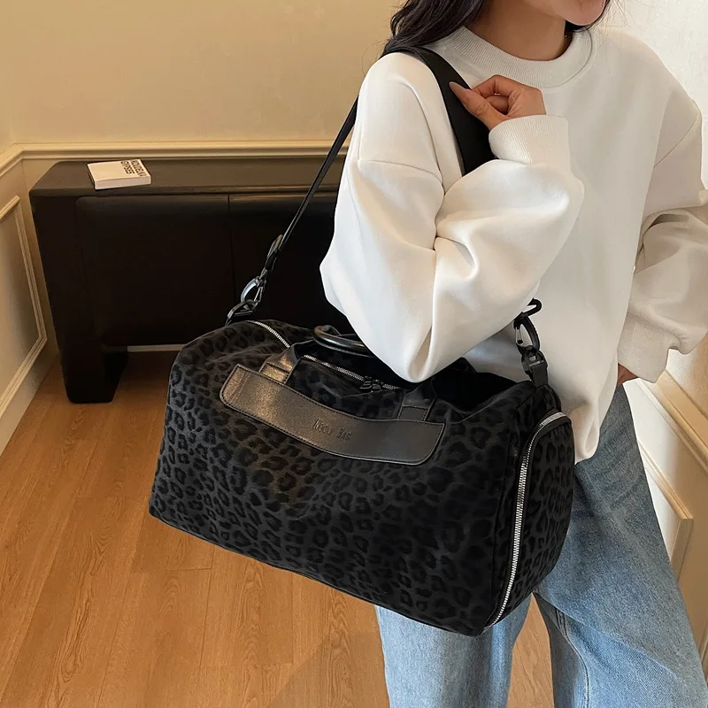 

Leopard Print Travel Bag, Large Capacity Dry Wet Separation Fitness Bag, Short Distance Travel Yoga Exercise Storage Handbag
