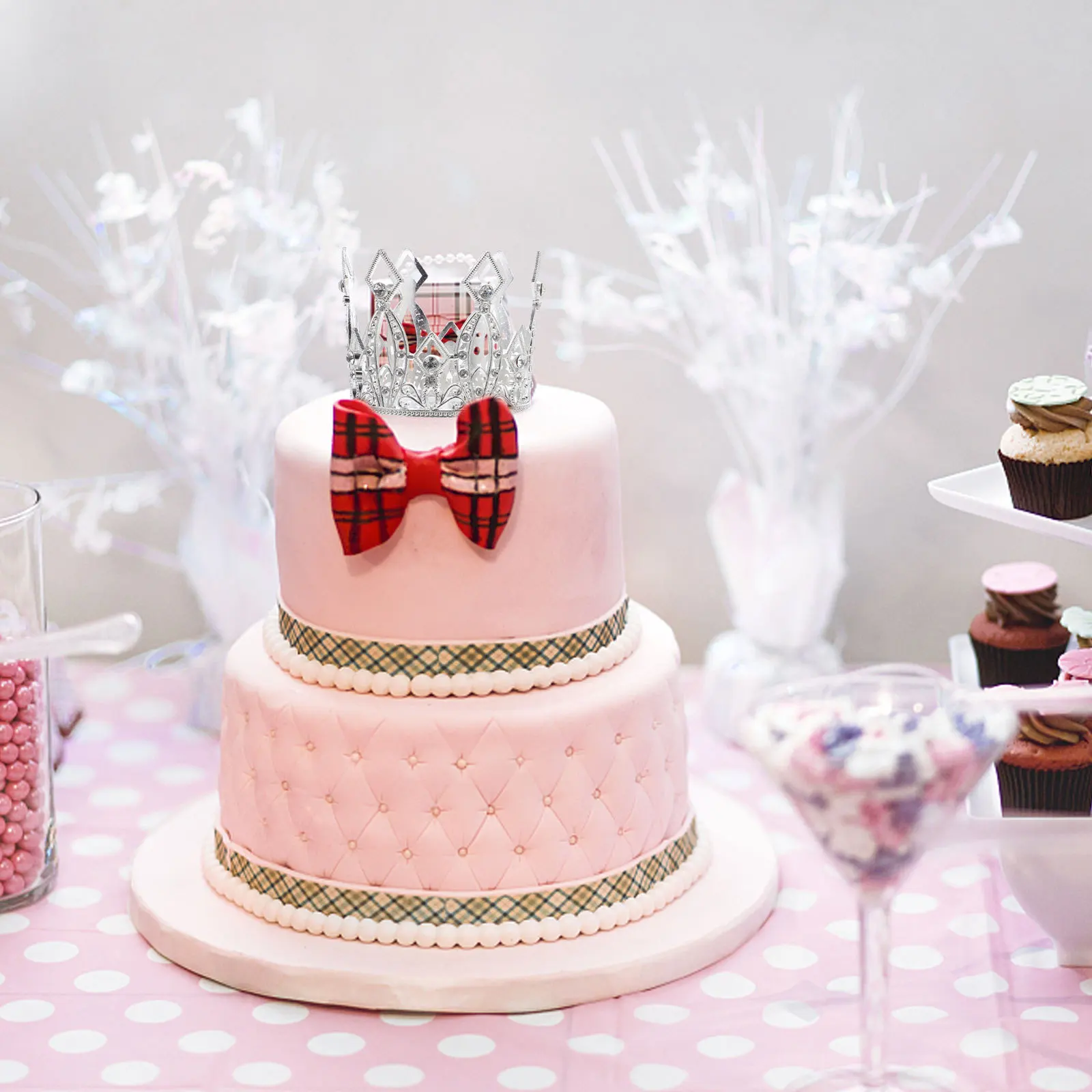 

2Pcs Exquisite Mini Crown Cake Topper Decorative Children Headdress for Birthday Party and Dessert Decor Mini Crown