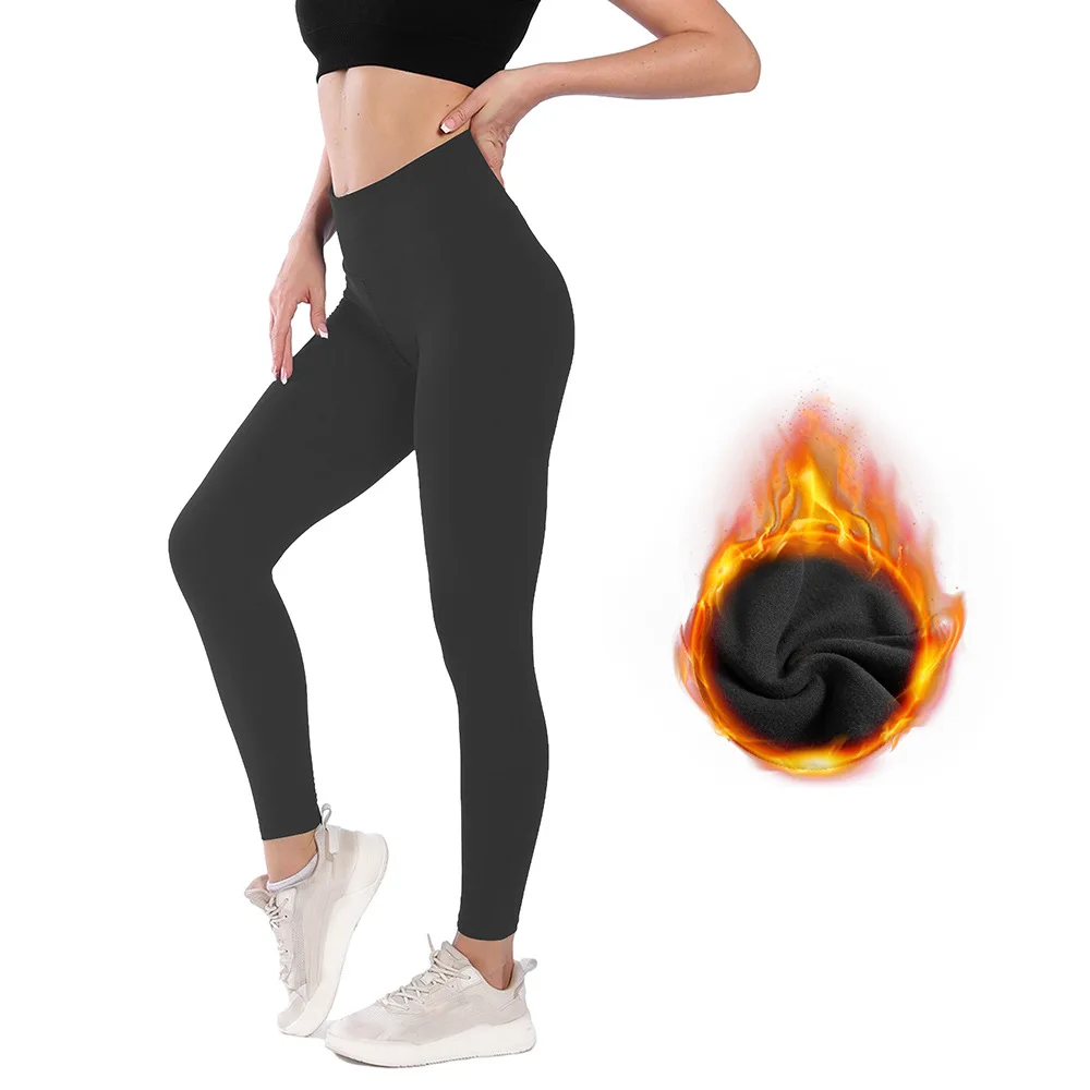 2025 Autumn and Winter Fleece Leggings Women's High Waist Belly Warm Yoga Sports L Leggings Europe and America
