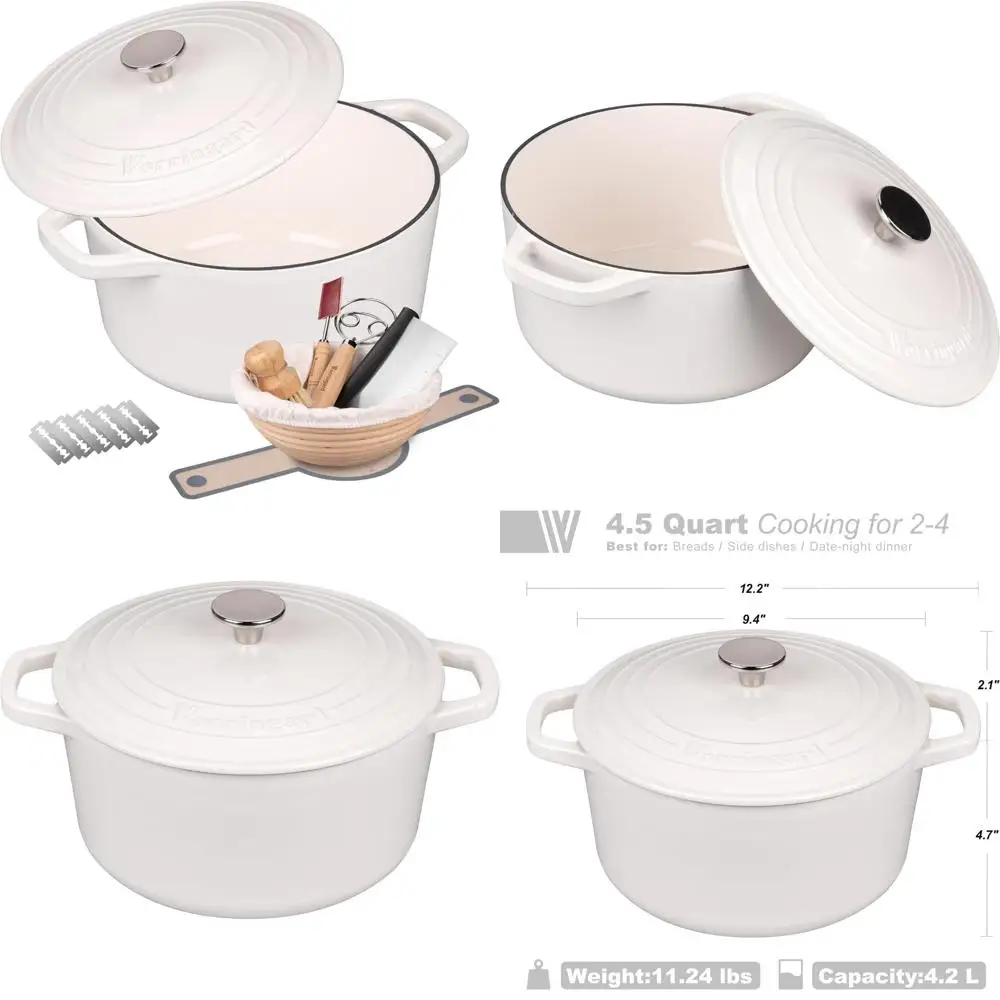 

Круглая эмалированная чугунная голландская духовка с крышкой для выпечки хлеба, включая набор принадлежностей для выпечки хлеба на ударе, 4,5 литра