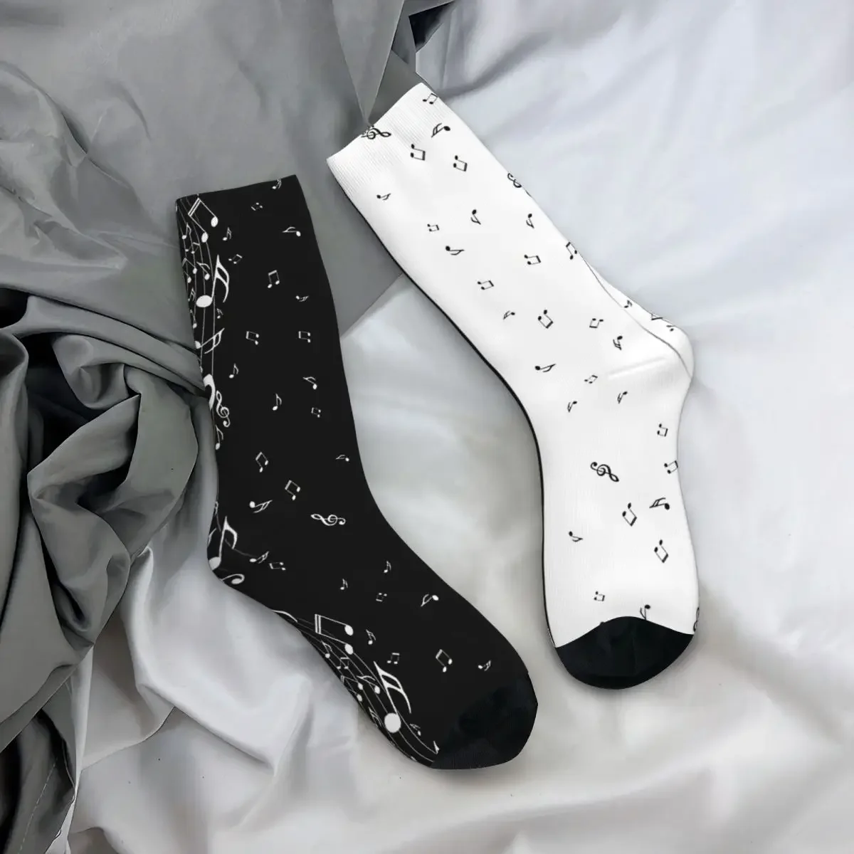 Funny Happy Sock for Men Minimalistic Piano Keys Harajuku Music Notes Breathable Pattern Printed Crew Sock Casual Gift