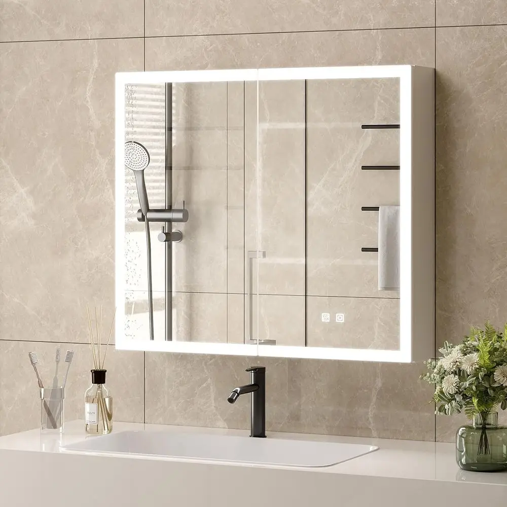 

LED Lighted Wall-Mounted Medicine Cabinet with Mirror and Charging Station, 32x28 Storage