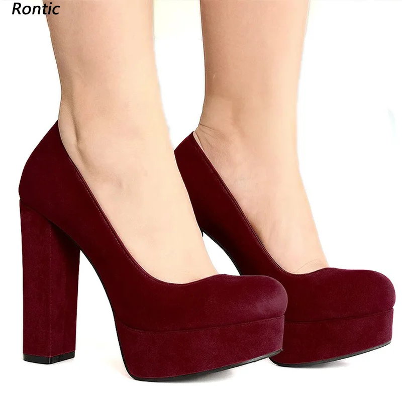 حذاء بكعب مخملي أسود مصنوع يدويًا من Rontic - كعب قوطي مصنوع يدويًا - حذاء نسائي بكعب مكتنز مقاس 5-20 #1