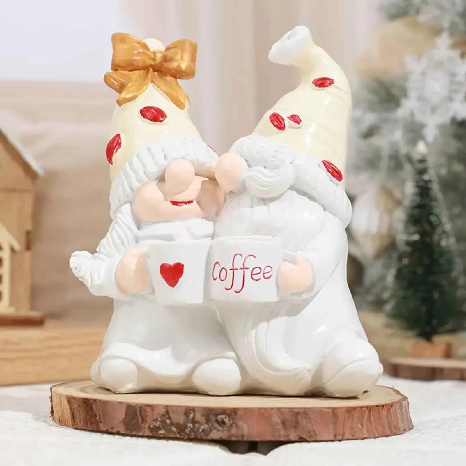 Adorable Coffee Couple Gnome Figurine Heartwarming and Cheerful Atmosphere Outdoor Statue Suitable for Gardens Porches