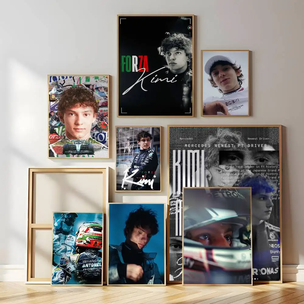 Racing K-Kimi A-Antonelli Poster Self-adhesive Wall Mural Art Waterproof Sticker For Bar Room Decor High Quality Print Gift