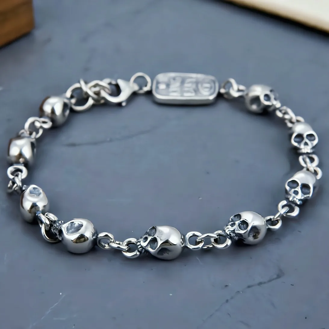 

Thai silver retro men's and women's Haxi punk jewelry s925 sterling silver Korean style trendy unique skull bracelet