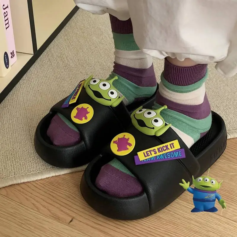 Cute Cartoon Toy Story Alien Summer One-Line Slippers EVA Soft Bottom Fun Cartoon Sandals for Outer Wear for Girl