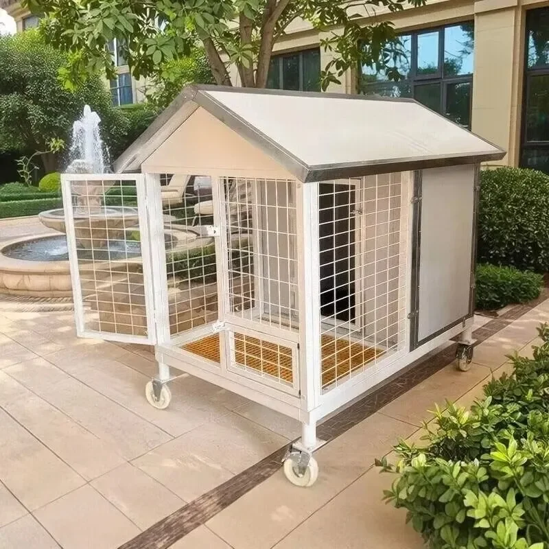 Large Metal Dog Outdoor Waterproof Frost-Proof Wind-Proof Warm House Villa Kennel with Courtyard Dog Run
