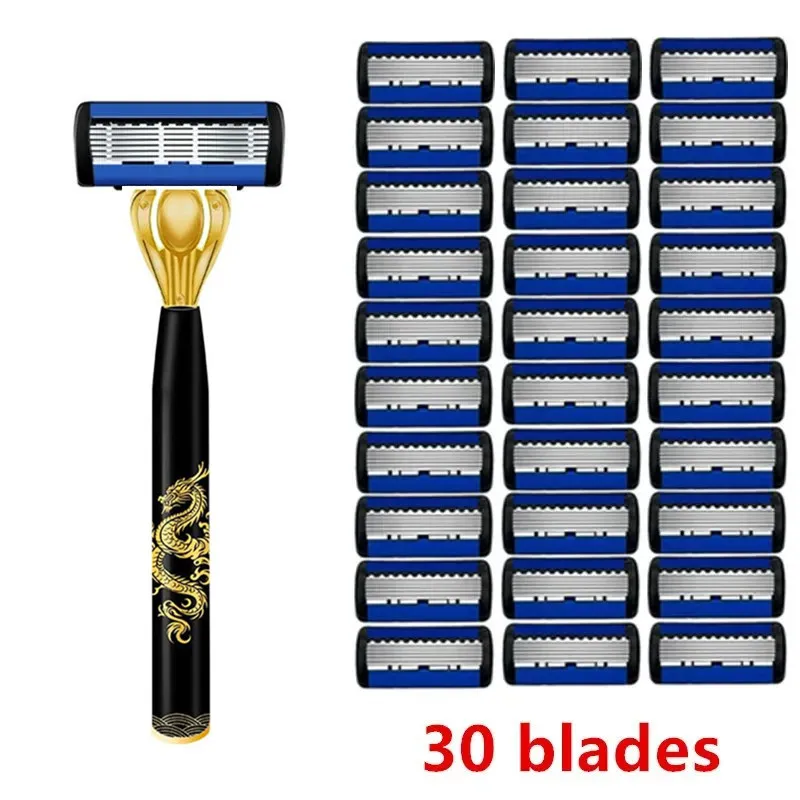 Men's 6-Layer Blade Razor with Dragon Pattern - Smooth Shaving, Anti-Slip Handle, Replacement Blades Included