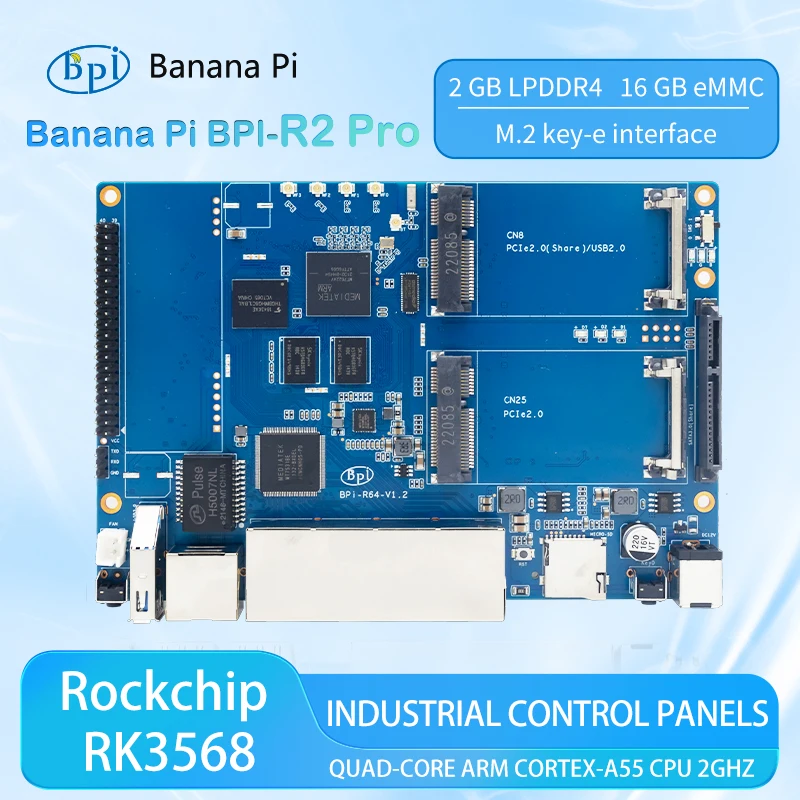 Banana PI BPI-R2 Pro Rockchip RK3568 Quad-core 2G LPDDR4 16G eMMC Support PCIE M.2 key-e SATA SBC Opensource Router Demo Board