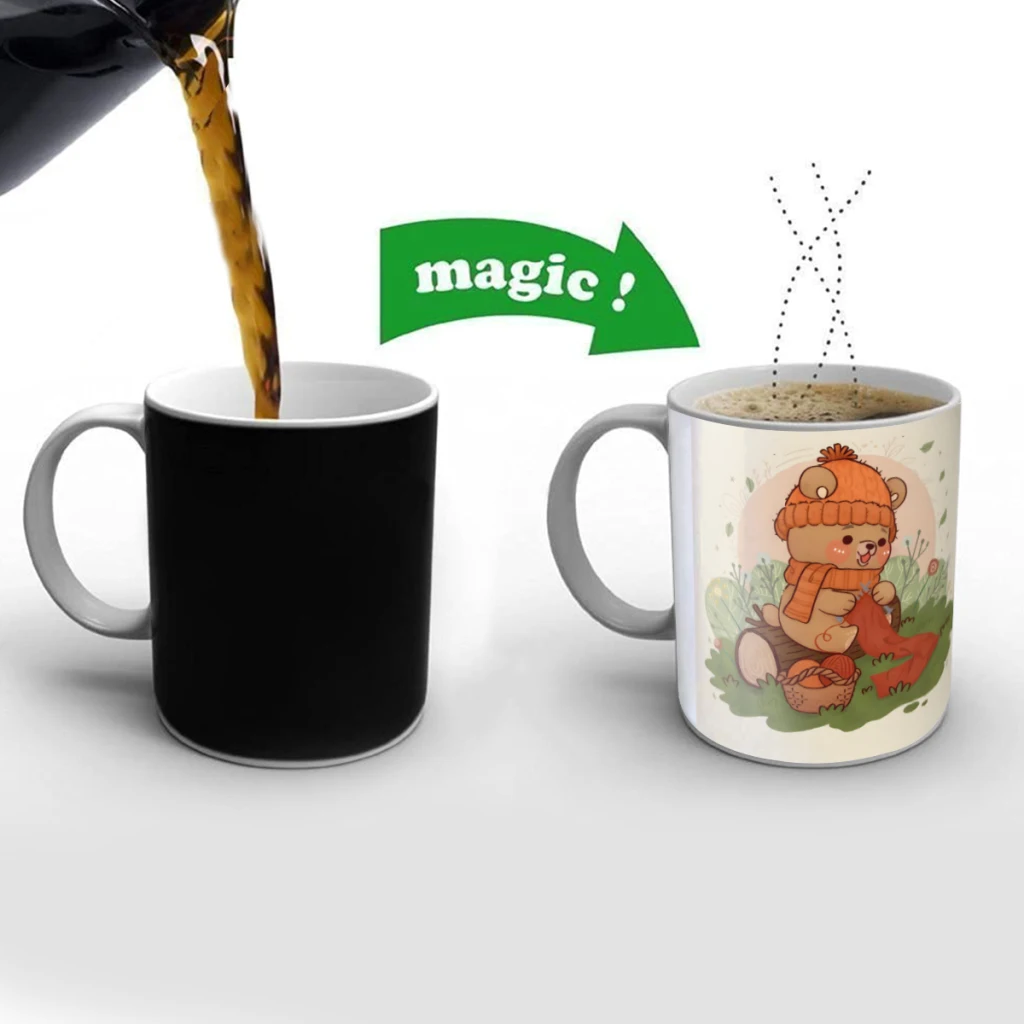 

Cute Knitting Bear Creativity Change Color Chang mug Ceramic mug Hot Coffee Cup Breakfast Cup Mug Friend Gift
