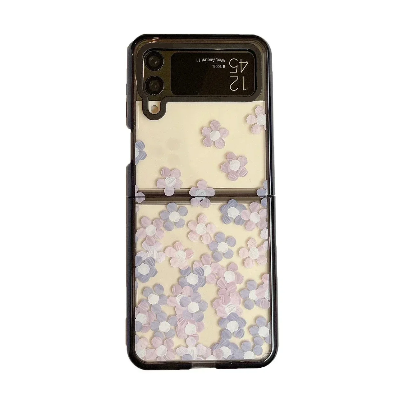 

Black Border Acrylic Flowers Hearts Phone Case for Samsung Galaxy Z Flip 5 4 3 Back Cover for ZFlip4 ZFlip5 Hard Case Shell