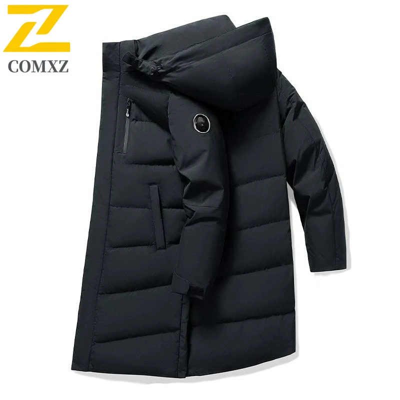 COMXZ Men Down Jacket New Luxury Outdoor Working ThickeneLong Down Jacket Fashion Business Casual Lightweight Warm Winter Parka
