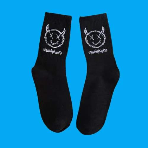 Calcetines largos de algodón con dibujos animados para hombre y mujer, medias divertidas de estilo Hip hop, con expresión minimalista, en blanco y negro, 5/10 pares