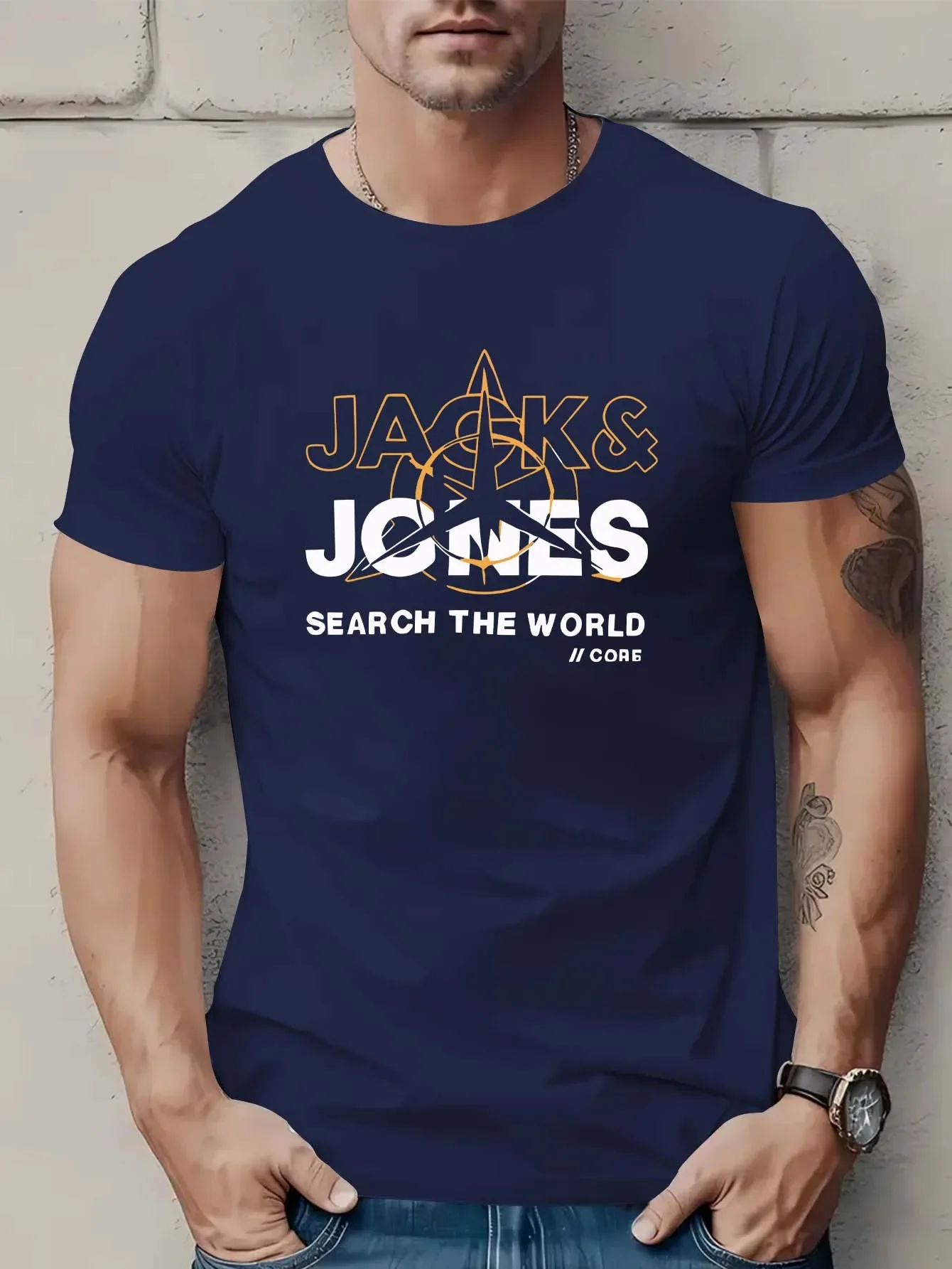 2025 Men'S Summer Geometric Pattern Letter Short Sleeve Fashion Street Casual T-Shirt image 2