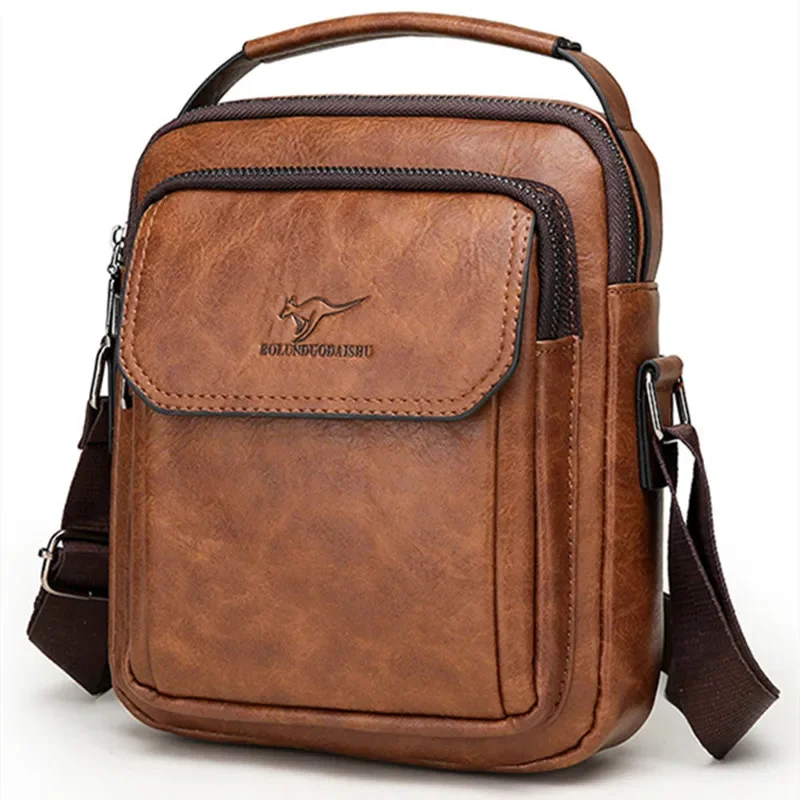 Vintage Leather Men's Shoulder Business Male Messenger Vertical Small Man Handbag Multifunction Crossbody Bag