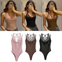 Body de Mujer 2026, Nueva Moda Primavera Verano, Body Marrón con Encaje, Estilo Chic, Tirantes Finos