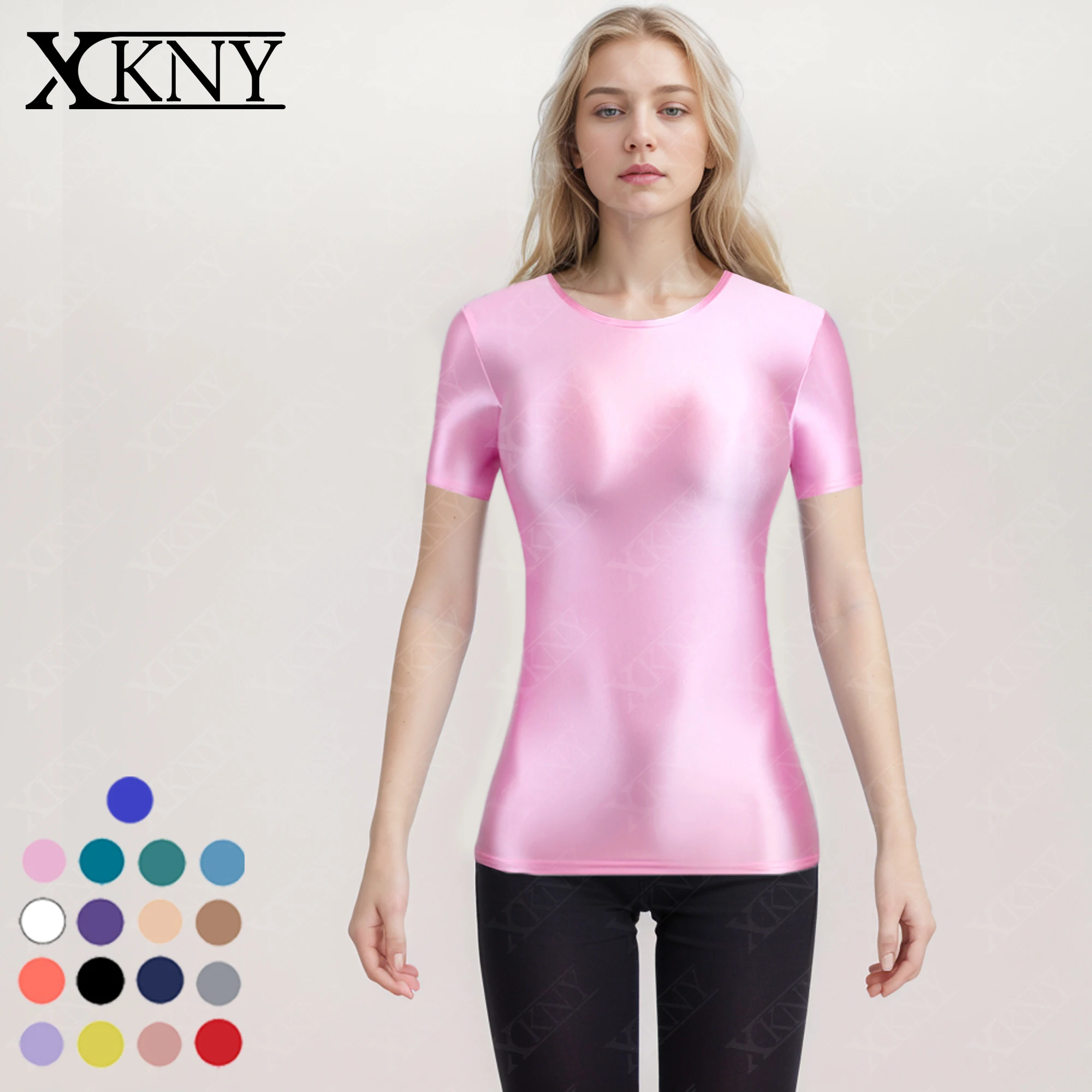 XCKNY glossiness Series top women short sleeve Silky oily smooth high elastic shirt tight T-shirt men multi-function tight top