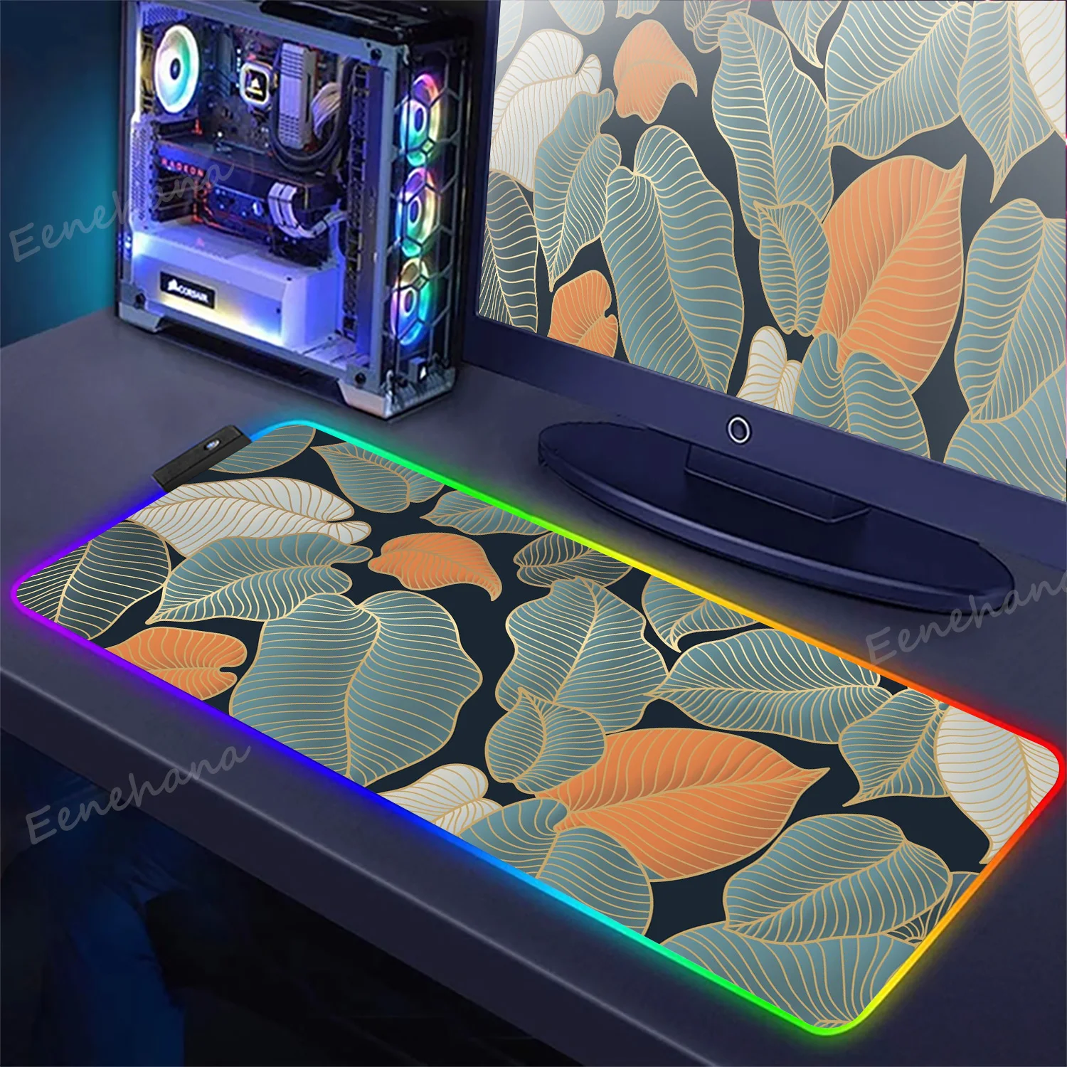 

Mousepad Anime Tropical Plants Leaves RGB Office Accessories Gamer LED Light Desk Pad Gaming Mats Mouse Pad Large Computer Table