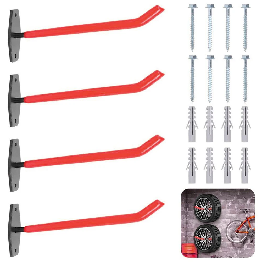 

4Pcs Wall Mount Anti-slip Storage Hook Heavy Duty Wall Hook Organizer Hanging Clip Storage Holder Garage Garden Tire Ladder Tool
