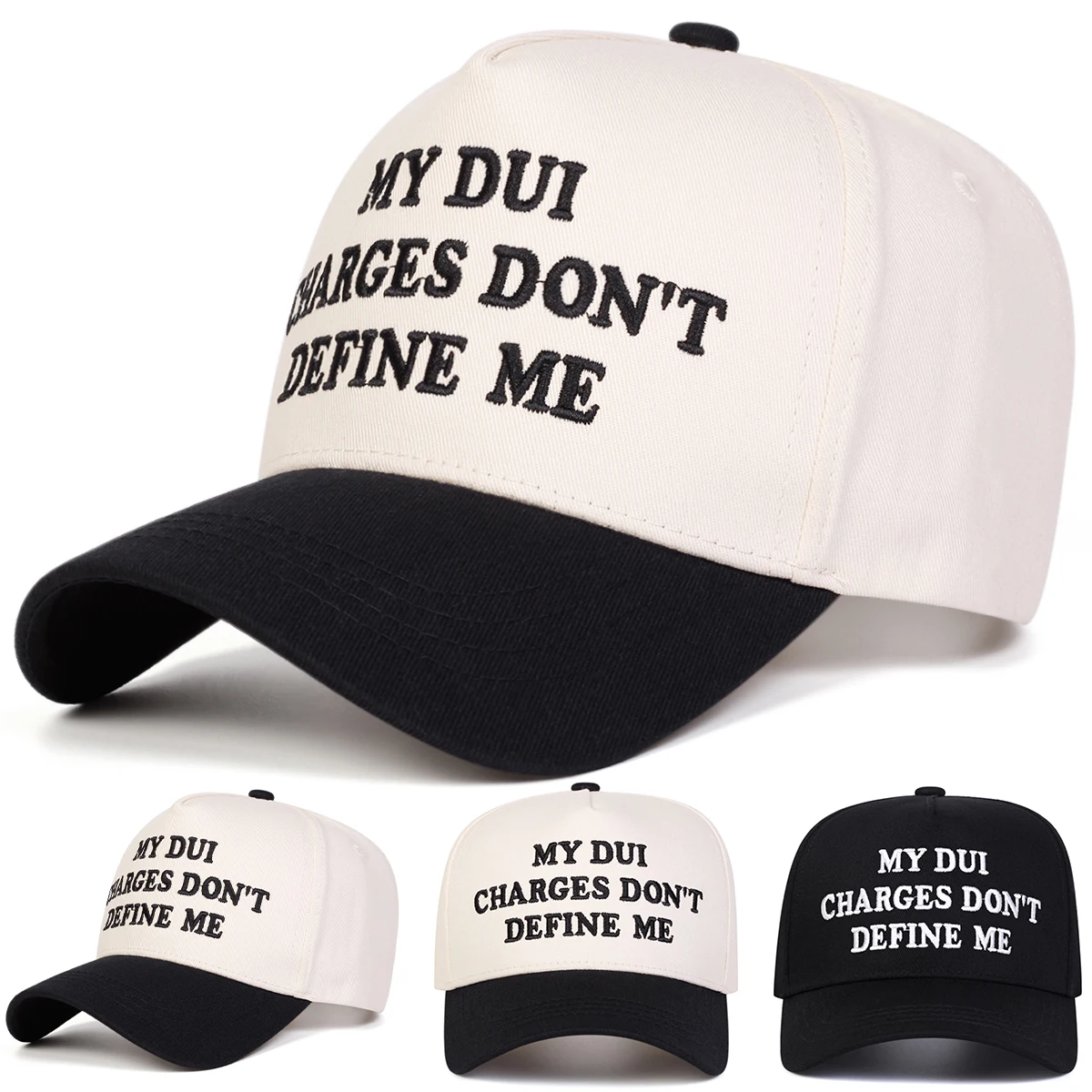 Unisex MY DUI CHARGES Baseballkappen mit Buchstabenstickerei, Frühling und Herbst, für den Außenbereich, verstellbare Freizeithüte, Sonnenschutzhut, Sportkappe – Detail 1